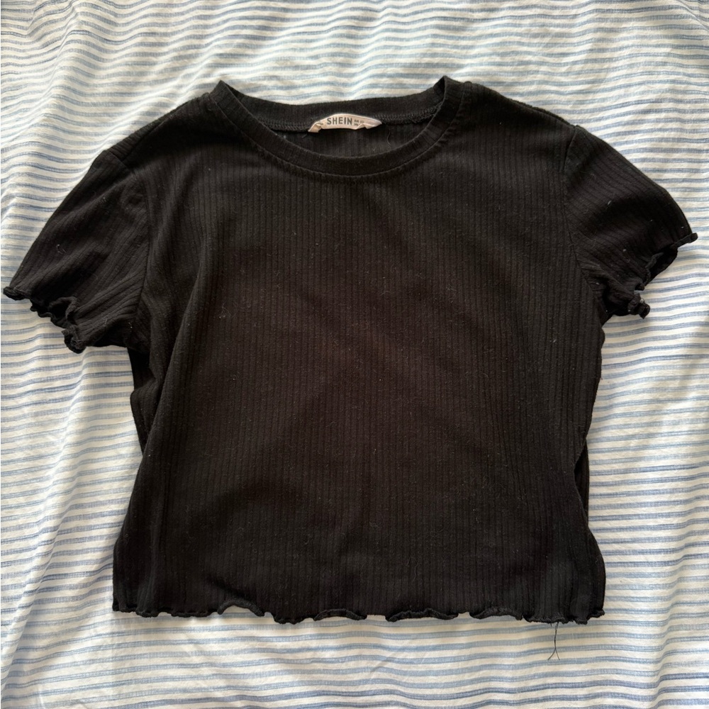 SHEIN Black Short Sleeve Ribbed Tee
